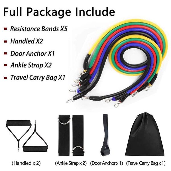 

resistance bands 11 pcs/set latex set fitness sport exercise yoga pull rope gym equipment back muscle strength training