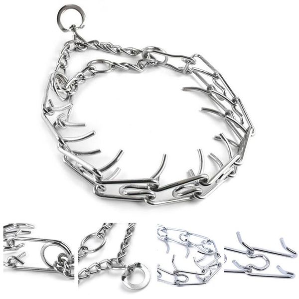 

adjustable pet dog metal pinch training chain collar prong choke collars necklace detachable & leashes