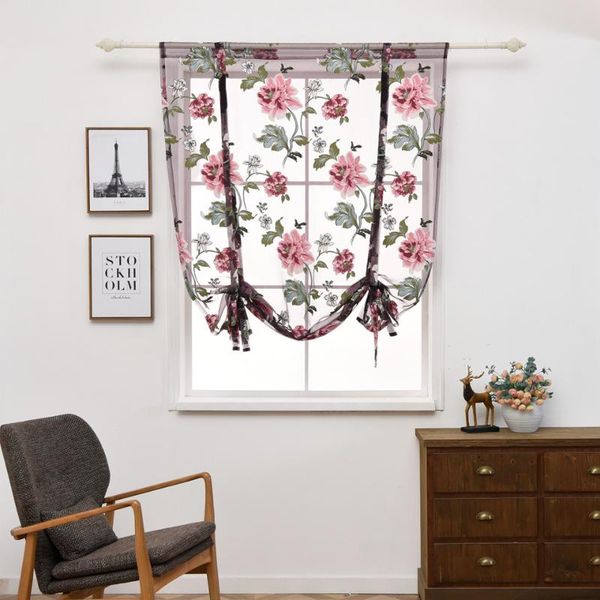 

curtain & drapes roman romantic peony printed tulle short for kitchen bathroom bedroom home decor semi-shading drapery