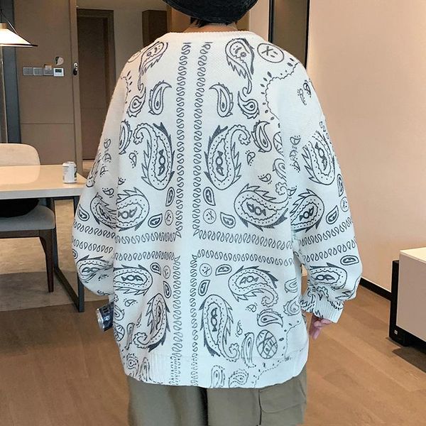 

men's sweaters high-quality core-spun yarn 2021 autumn and winter cashew flower round neck pullover sweater men plus size, White;black