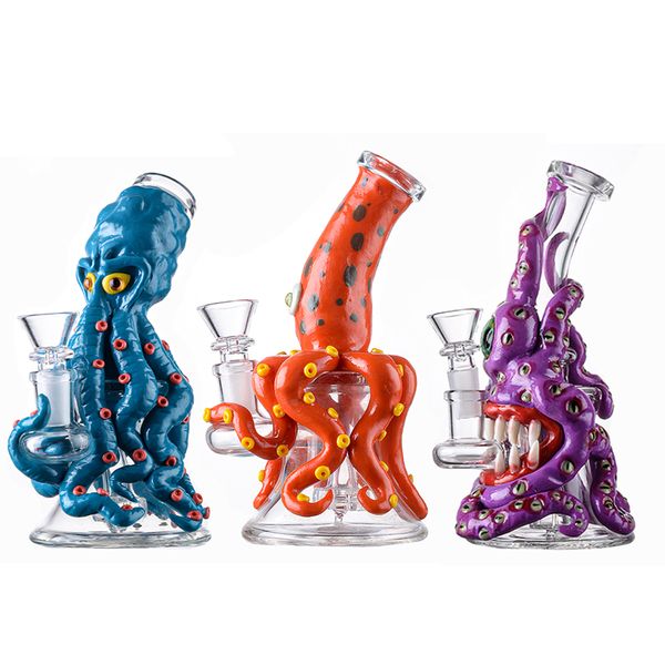 Halloween-Stile berauschende Glasbongs Wasserpfeifen Octopus-Form Wasserpfeifen Öl-Dab-Rigs Showehead-Perkolator 14-mm-Innengewinde mit Schüssel