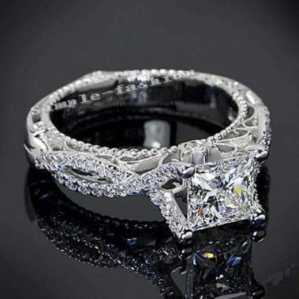 

cluster rings handmade luxury promise ring 100% 925 sterling silver 3ct diamond engagement wedding band for women evening party jewelry, Golden;silver