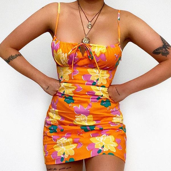 

casual dresses above knee,mini for women 2021 floral print sweet lace-up women's summer dress slim bodycon robe femme girl, Black;gray