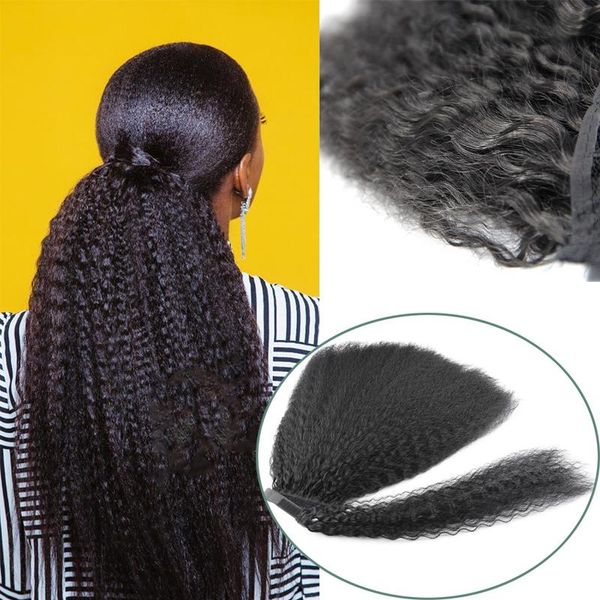 

synthetic wigs 22inch afro kinky curly ponytail for african american straight wrap around magic paste hair, Black