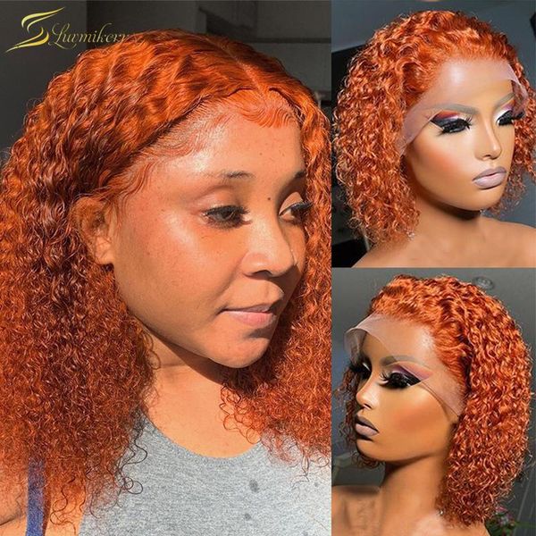 

lace wigs ginger wig short bob front orange colored curly deep wave frontal human hair brazilian pixie water preplucked, Black;brown