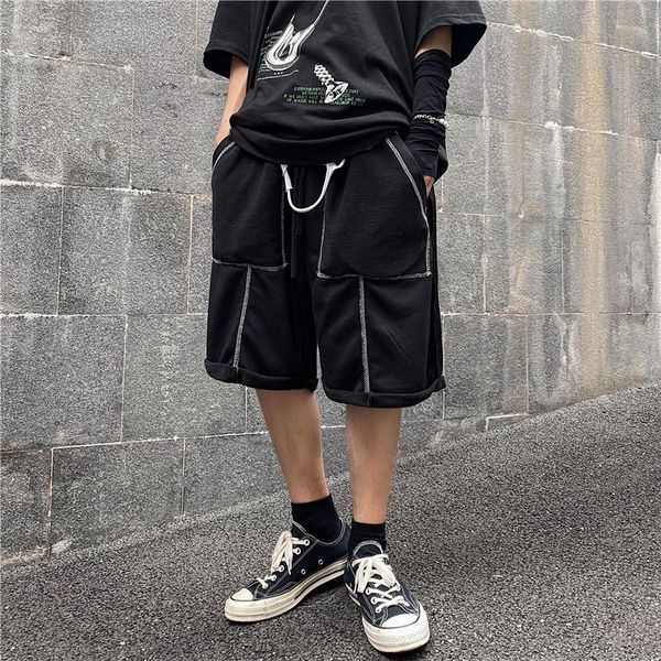 

summer men casual shorts beach bordered pocket gothic loose oversize outdoor street wear male high hip hop men's, White;black