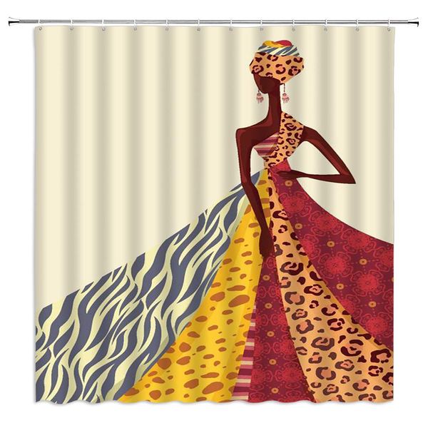 

african egyptian women shower curtain abstract tribal female model ethnic costume show,70x70 inch polyester fabric bathroom