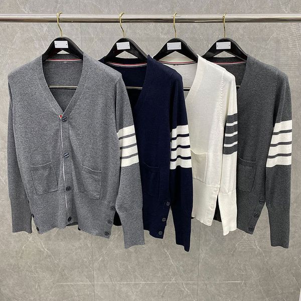 

tb four bar stripe v-neck same sweater couple jacket slim cardigan jacket women's fashion, White;black