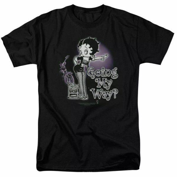 

Betty Boop My Way T Shirt Mens Licensed Cartoon Merchandise Hitchhiker Black, White;black