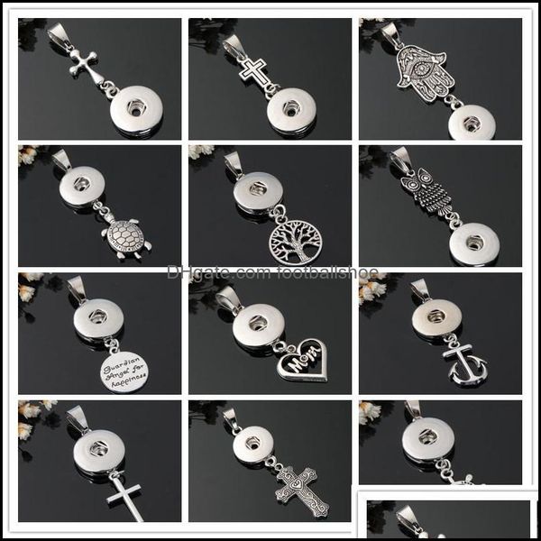 Charms Schmuckzubehör Komponenten Jg! Mode Diy Halskette 18Mm Snaps Metall Kreuz Anker Mom Herz Fatima Palm Taste Anhänger Noosa Drop