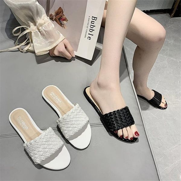 

summer one-line braided outer wear fashion slippers ladies 41-42, Black