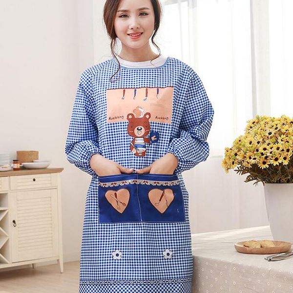 

aprons home kitchen cooking dirty apron cotton plaid long sleeved blouse women labor overalls household cleaning