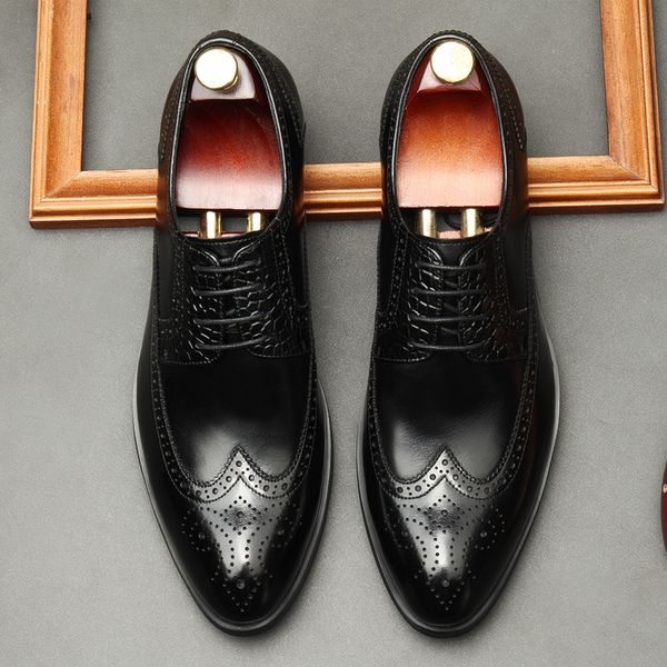 

Mens Formal Shoes Genuine Leather Oxford Shoes For Men Black 2021 Dress Shoes Wedding Laces Leather Brogues Shoe