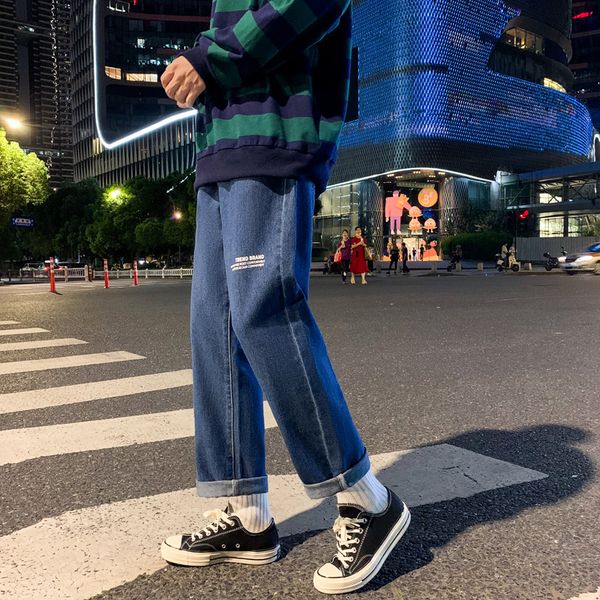 

Mens Fashion Straight Jeans 2021 Spring Summer Printed New Casual Jeans Mans Streetwear Korean Style Hip Hop Jeans Vintage Blue