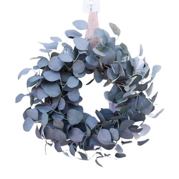 

eucalyptus wreath, spring summer artificial green leaf garland for front door home room garden decoration decorative flowers & wreaths