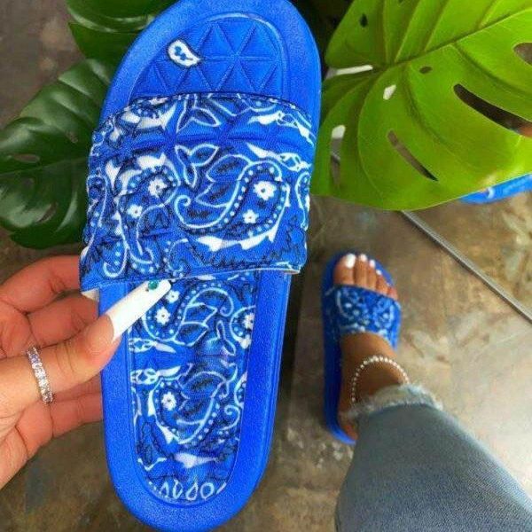 

sandals women summer shoes fashion print slide ladies slip on flat beach femme sandalias mujer, Black