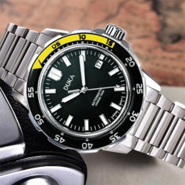 

wristwatches duka ceramic bezel sapphire nh35a men's watch mechanical automatic stainless steel 100m waterproof luminous, Slivery;brown