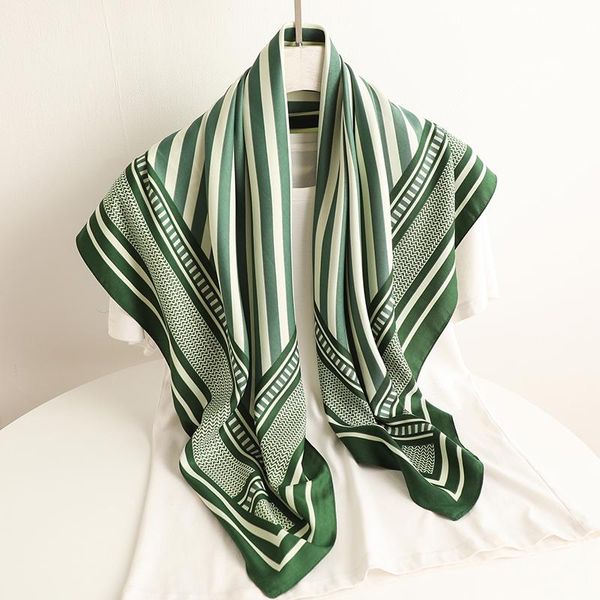 

scarves 2021 twill square scarf solid striped kerchief shawl design women wrap muslim headband hijab bandana foulard 90*90cm, Blue;gray