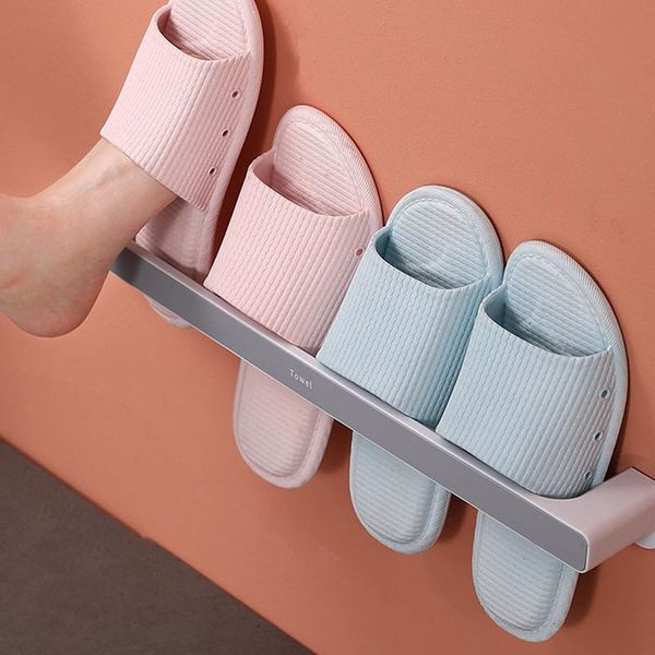 

clothing & wardrobe storage wall mounted punch rack slippers organizer self adhesive towel racks bathroom shoe