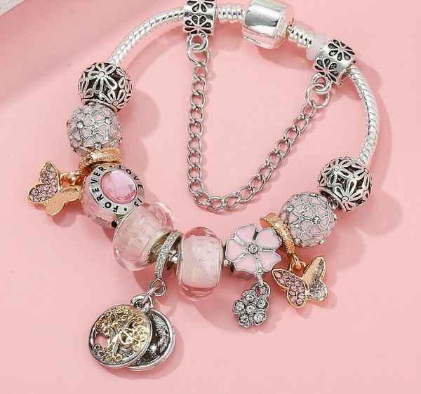 

fashion 925 sterling silver love bowknot butterfly murano lampwork glass & european charm beads crystal tree of life dangle fits pandora cha, Golden;silver