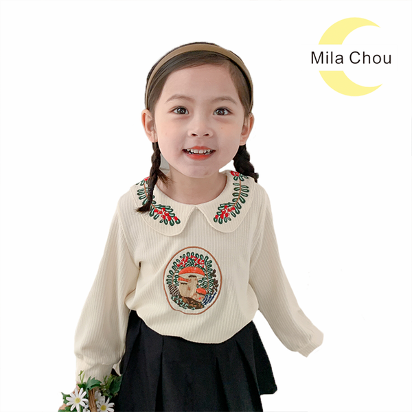 

2021 spring girls sweater striped long-sleeve t- shirt embroidery pattern pullover child coat outwear 2-8y, White;black