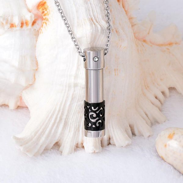 

pendant necklaces lkj2451 blue custom pattern tube shape memorial urn necklace for women stainless steel cremation jewelry keepsak, Silver