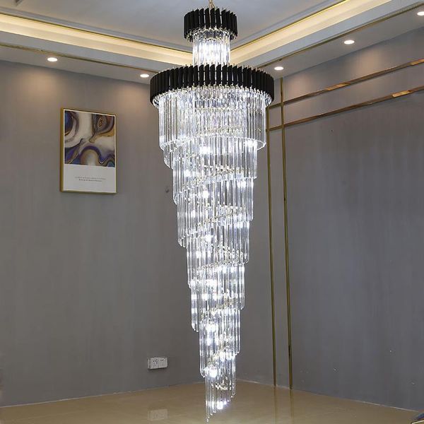 

stair crystal chandelier luxury jump floor revolving building in the villa hall long chandeliers