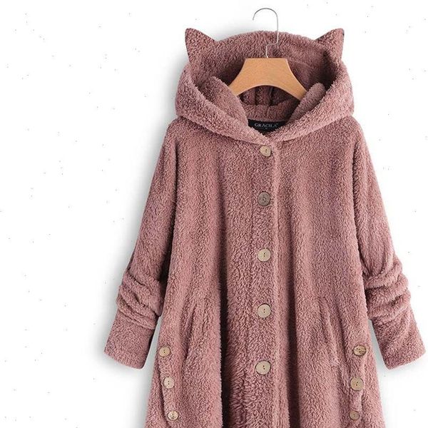 

teddy fleece oversized 5xl korean women sweater cat hooded cardigan winter autumn warm fluffy coat sherpa sweaters, White;black