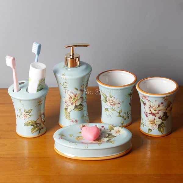 

bath accessory set ceramic pastel bathroom five-piece american toiletries supplies couples brush mouth cup lotion bottle toothbrush holder
