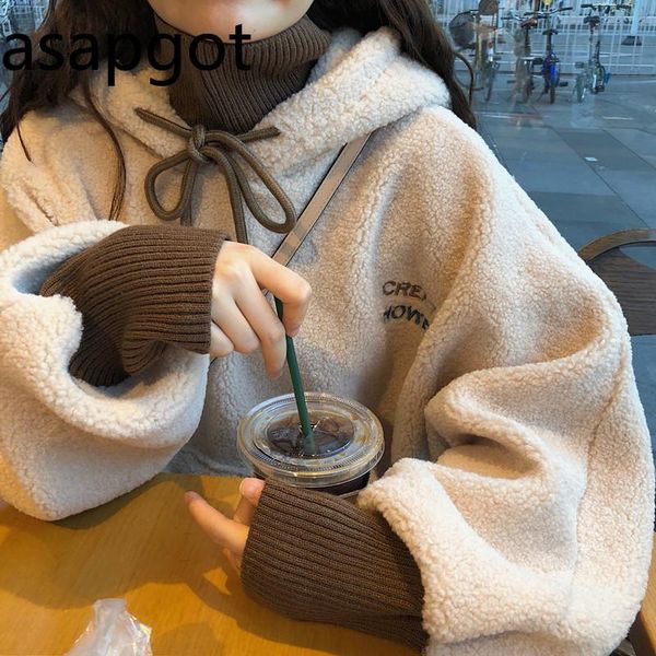 

women's hoodies & sweatshirts autumn plus velvet thick pullovers hooded loose fake two pieces full batwing sleeve casual harajuku lette, Black