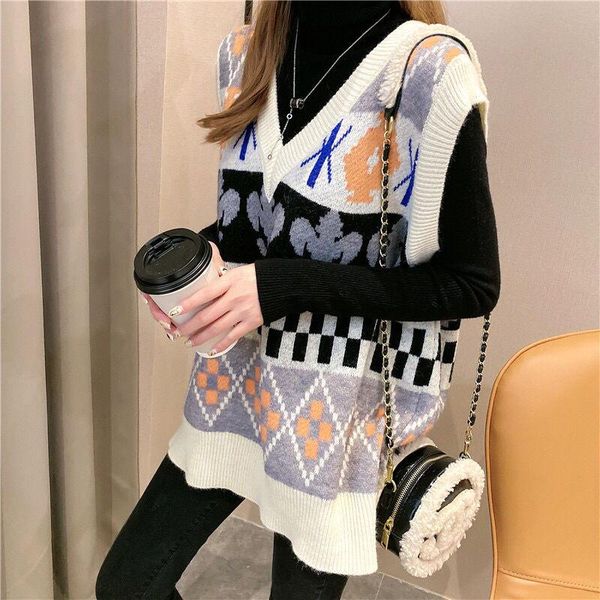 

women's vests sweater vest women sleeveless knitted red sweet korean style jumpers female jacquard loose winter chic harajuku x45, Black;white