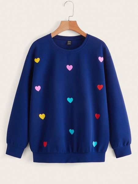 

drop shoulder heart print pullover o5ih#, White;black