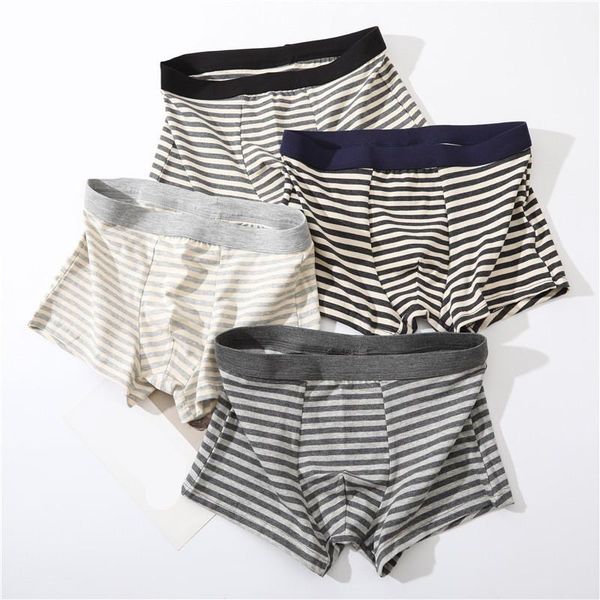 

underpants men's underwear stripe cotton boxers man breathable shorts brand men boxer for family mens, Black;white