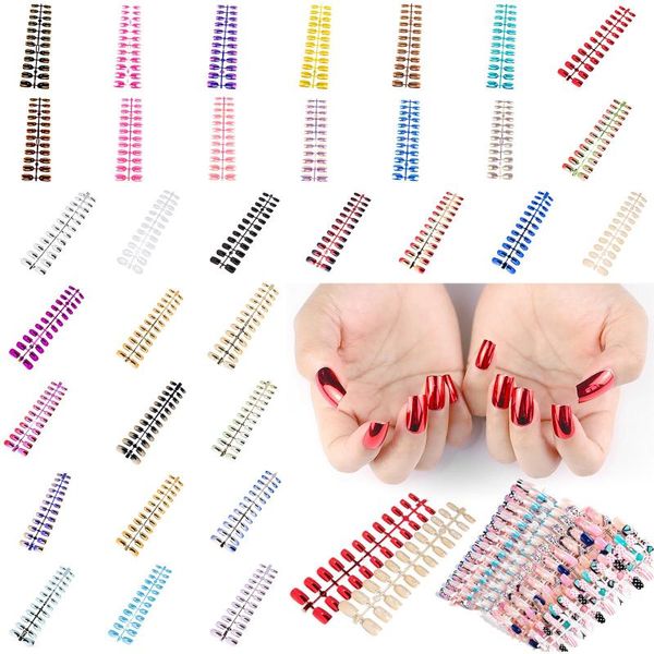 

false nails nail art finished 24 pieces of electroplating magic mirror neon patches acrylic tips long, Red;gold