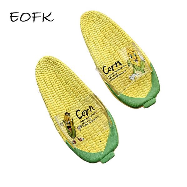 

slippers eofk women summer flat flip flops creative corn beach shoes soft pvc bottom non-slip funny ladies, Black