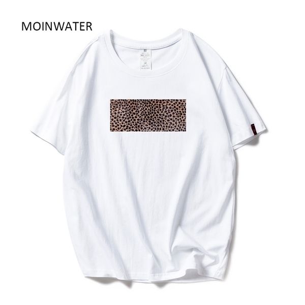 

moinwater new women fashion leopard print t shirts white black cotton streetwear t-shirts lady casual tees& mt1964 210324