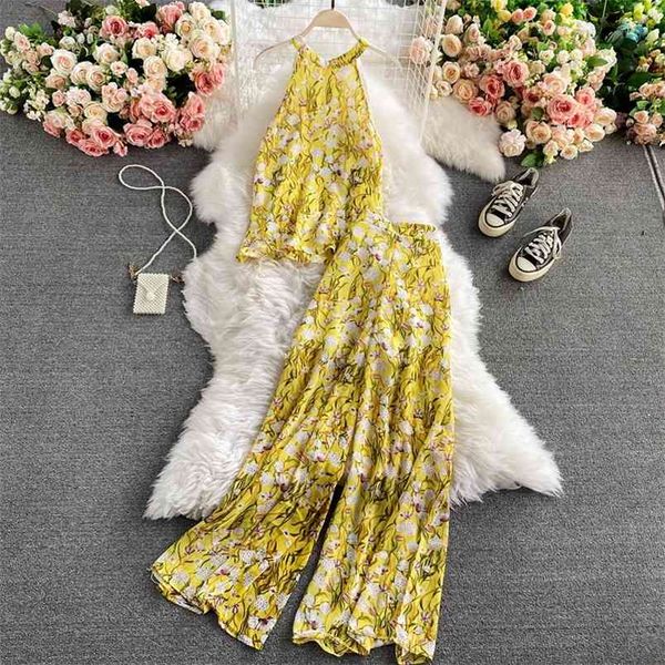 

spring autumn fashion temperament off-shoulder chiffon shirt blouse women two-piece high-waist pants wide-leg suit uk674 210506, White