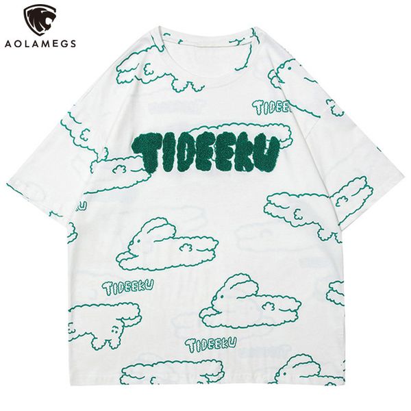 

men's polos cotton shirt of harajuku cotton high street t-shirt summer to the lamegs men's t-shirt cloud printed fuzzy letter pat, White;black