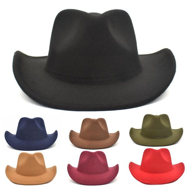 

wide brim hats vintage womem men western cowboy hat with cowgirl jazz cap wool fedora caps, Blue;gray