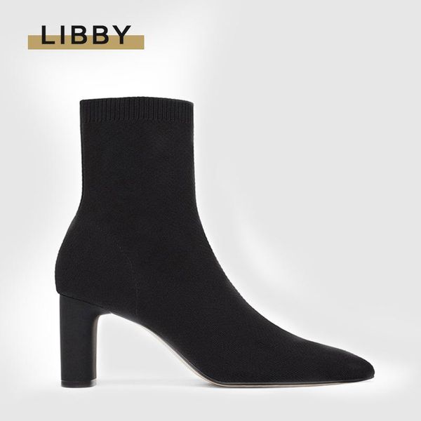 

boots 2021 women black ankle sock fashion autumn stretch chunky high heels pointed toe shoes classic