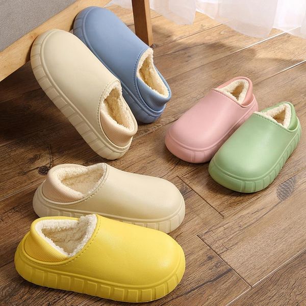 

slippers women 2022 winter warm shoes waterproof lady non-slip plush cotton indoor outdoor cozy home autumn thick heel, Black