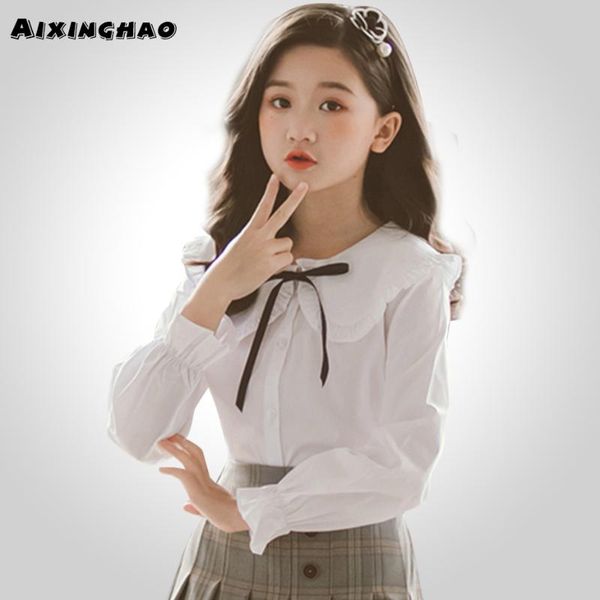 

blouses for girls white shirts girl turn down collar children's teenage school clothes, White;black