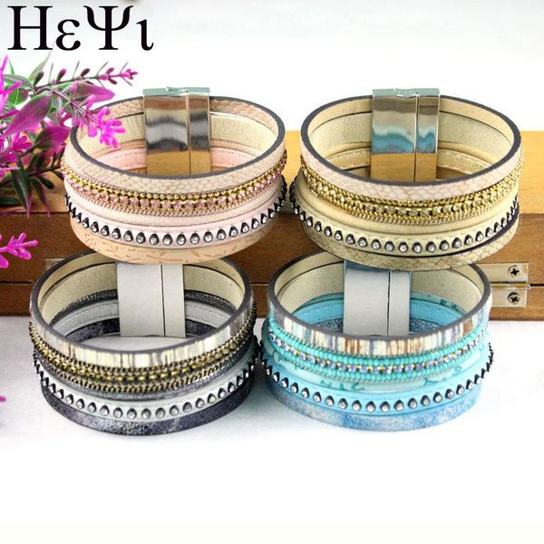 

cuff 2021 fashion layered inlaid cz rhinestone wide female bohemian style magnet buckle bracelet does not remove the hand jewelry, White