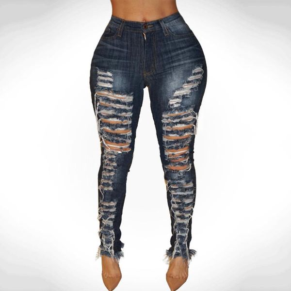 

women's jeans woman fashion casual boyfriend plus size clothes summer ripped, Blue