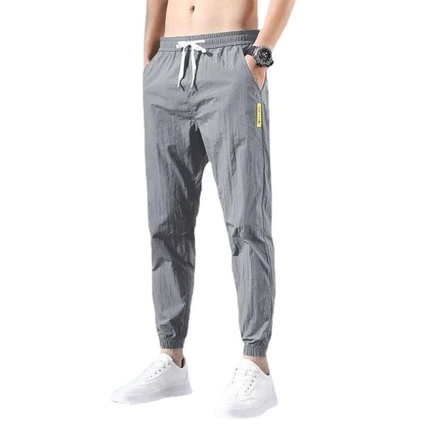 

men's pants summer ice silk thin section trend all-match loose casual sports quick-drying harlan waist nine-point streetwear men, Black