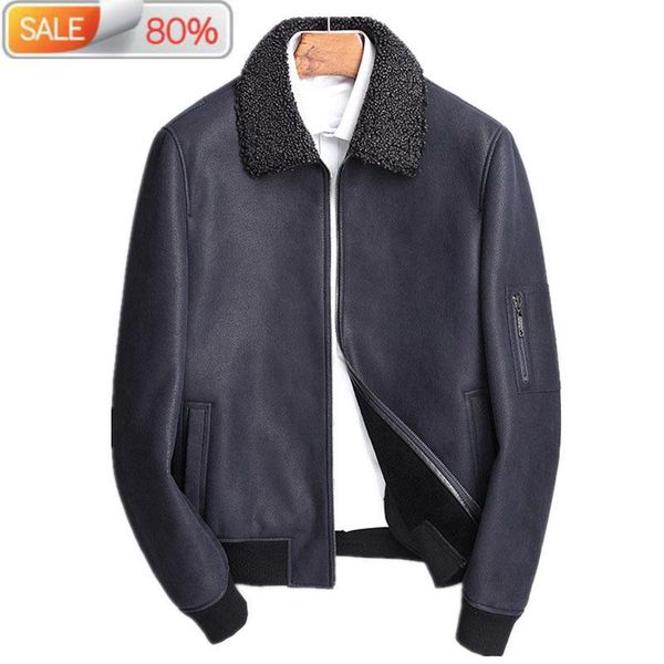 

men's leather & faux genuine winter jacket real pure natural fur coat men jackets casaco masculinox-lj-720 nd722, Black