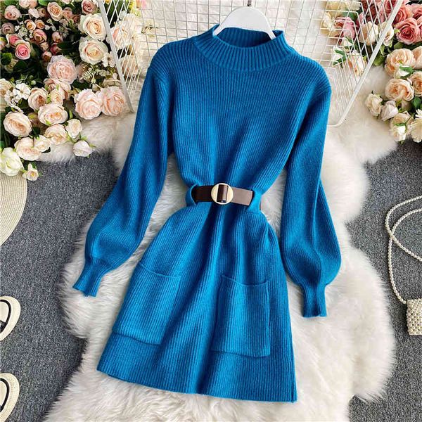 

casual dresses autumn korean version of pullover dresses with women's waistlines thin long sleeves knitted or crocheted mini dress kk11, Black;gray