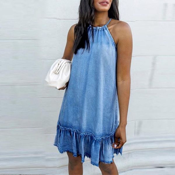 

casual dresses women summer dress western style fashion oversize african loose simple ruffle tie dye backless halter 2021, Black;gray