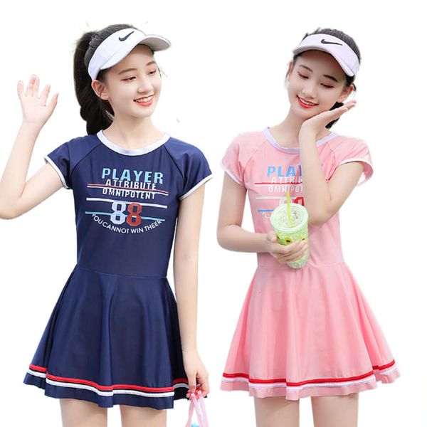 

children's swimsuit girl student one piece skirt girls' swimming pool summer, Blue