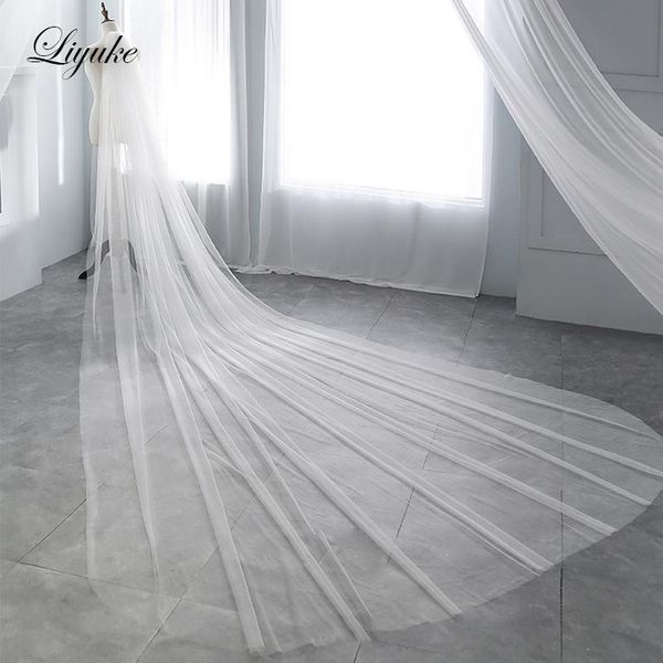 

bridal veils liyuke elegant chapel veil white and ivory tulle one-layer 3 meters length beautiful wedding with comb, Black